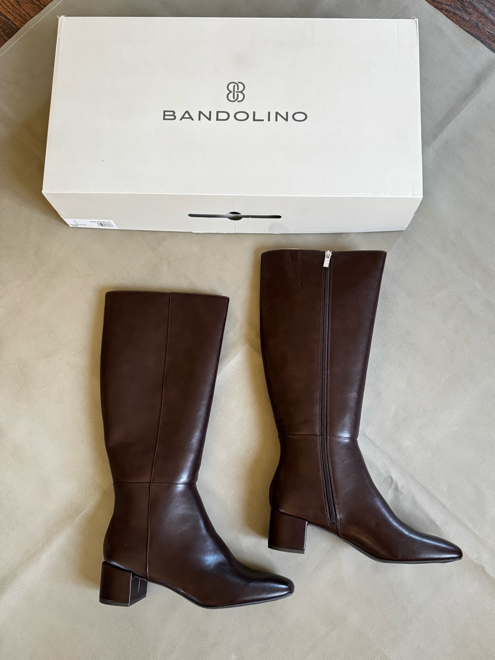 Bandolino Faux Leather Brown Knee High Boot with Block Heel Addyson Boot Size 10